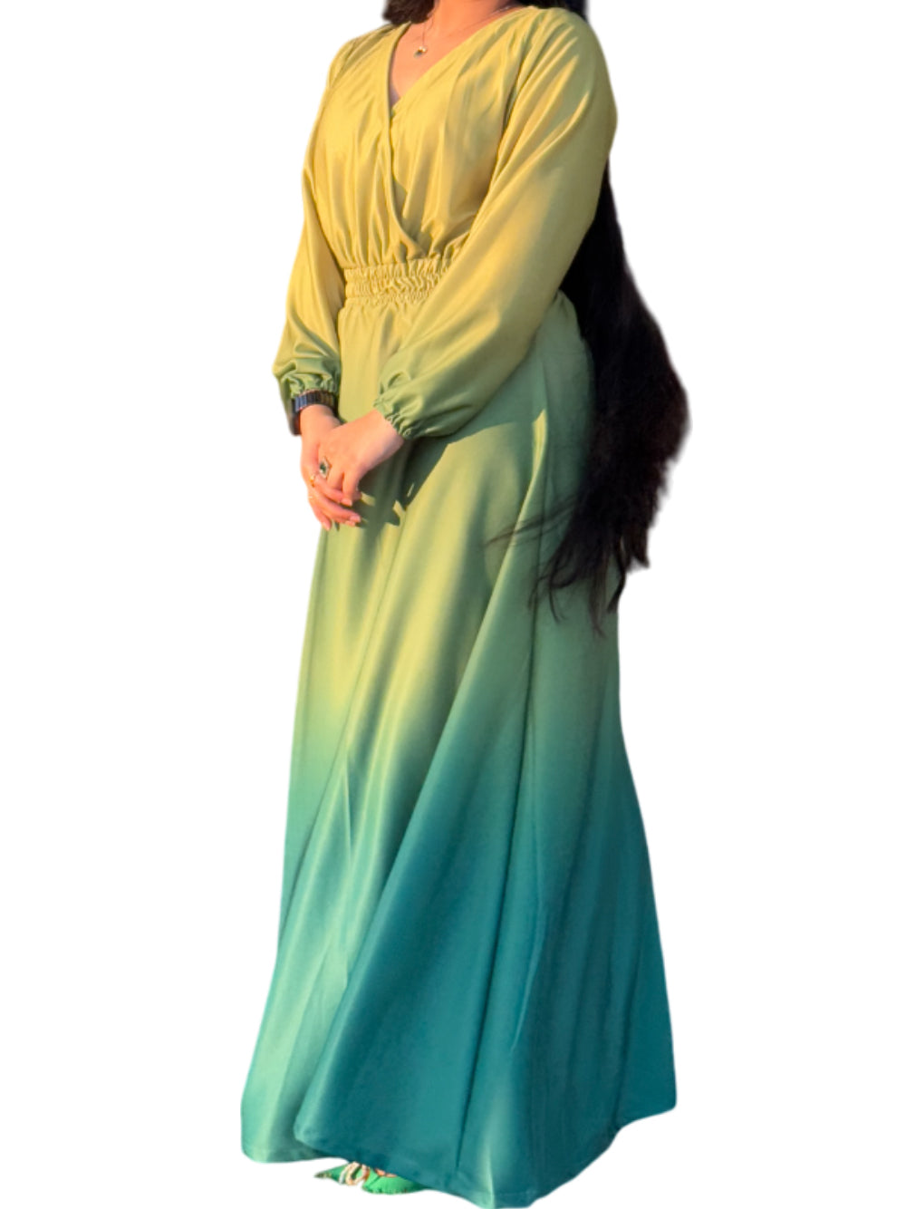 Shades of Green Maxi, Yellow Maroon Maxi – Elegant & Flowing Maxi Dress